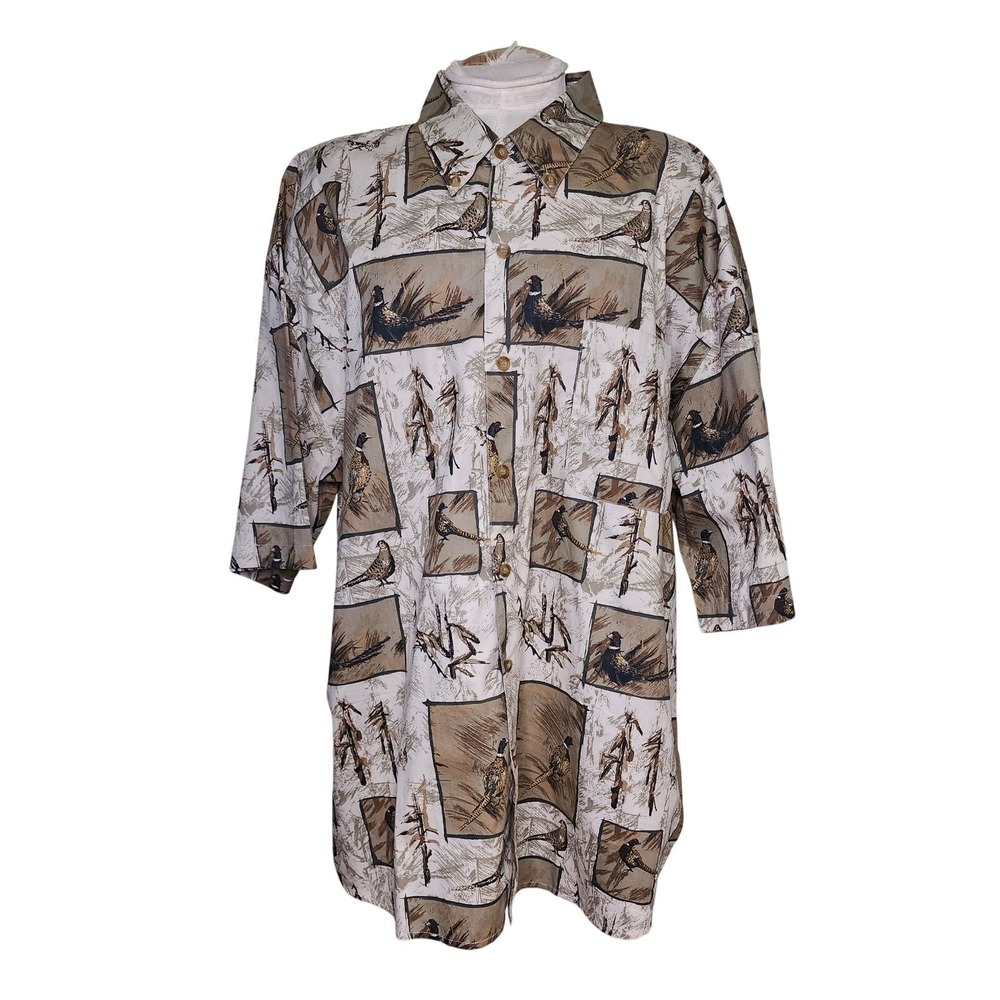 Vintage Field and Stream Pheasant Button Down Short Sleeve Shirt Bird plus XXL
